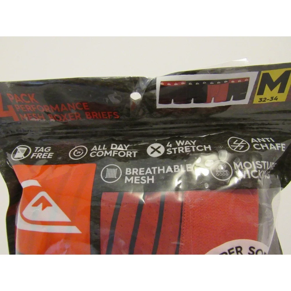 Quiksilver Mens 4 Pack Performance Mesh Boxer Briefs Black Red Medium 32-34